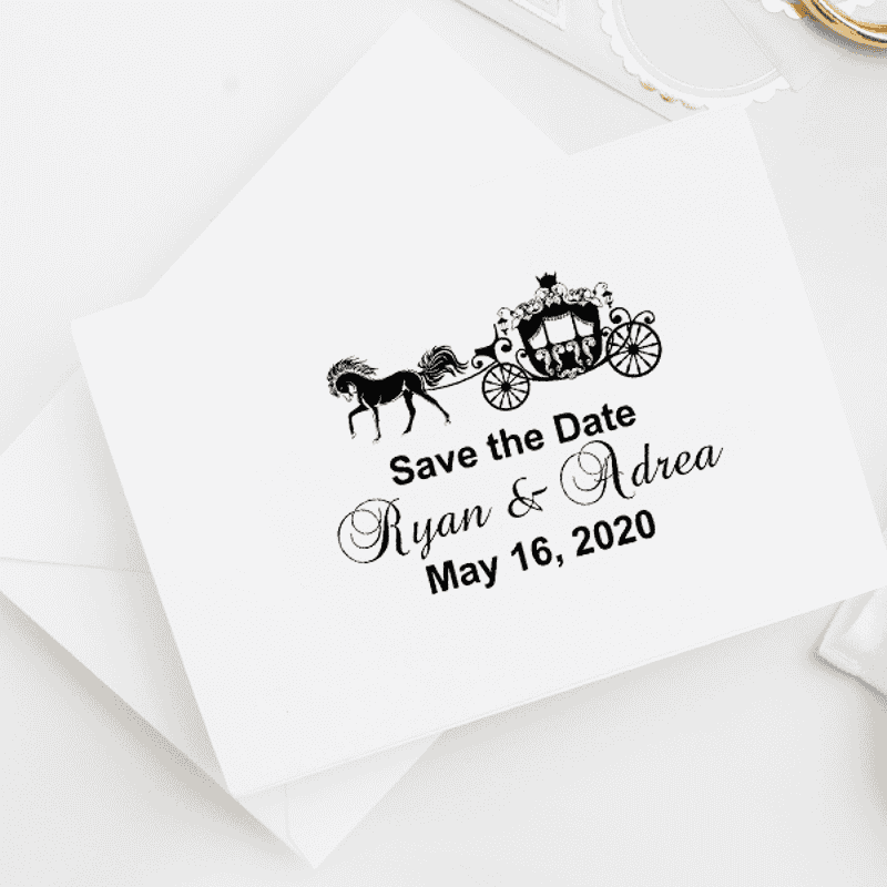 Fairytale Carriage Save The Date Rubber Stamp Imprint Example