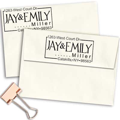 Custom Pre-Inked Address Stamp, 3 Line Couple Return Address, Miller Rectangle Large Font Design, MaxLight 245Z or MaxLight 275Z Oil Ink Flash Stamp - alternate view