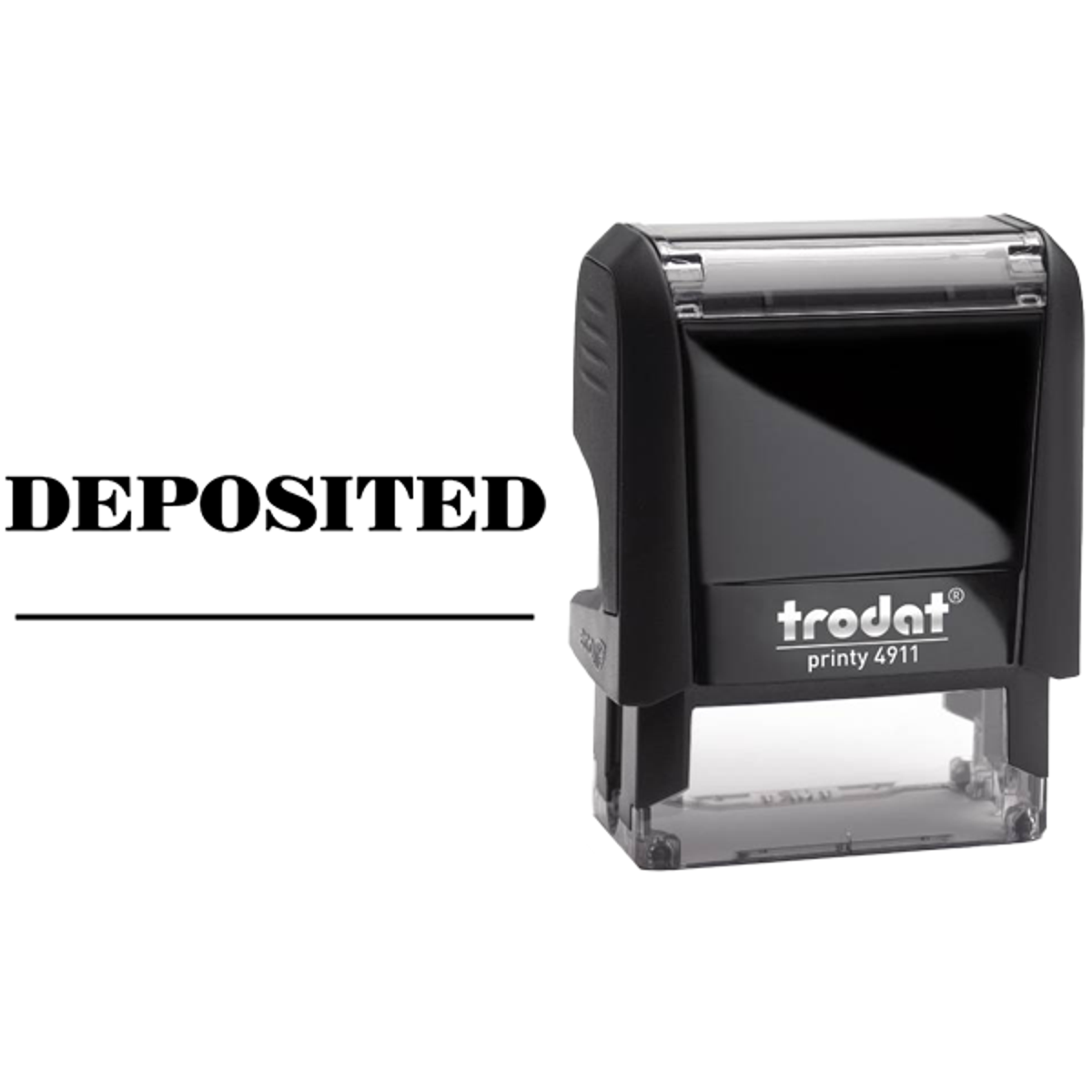 DEPOSITED Date Space Mobile Check Deposit Rubber Stamp Body and Design
