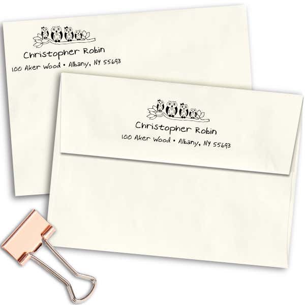 Owl Family Branch Return Address Stamp Imprint Example