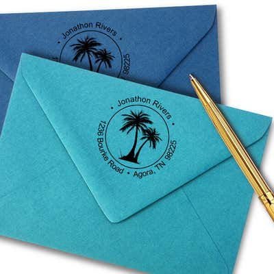 Palm Trees Round Address Stamp - alternate view
