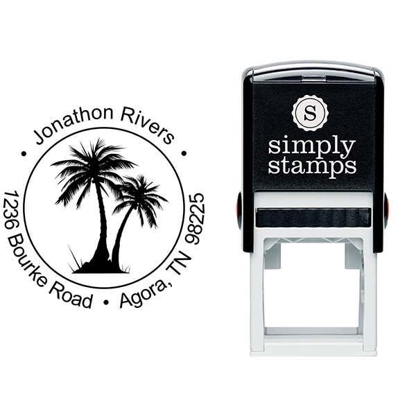 Palm Trees Round Address Stamp Body and Design