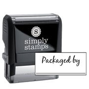 Packaged By Cursive Signature Line Packaging Stamp