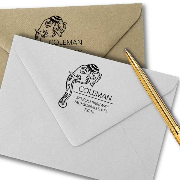 Decorated Elephant Square Address Stamp Imprint Example