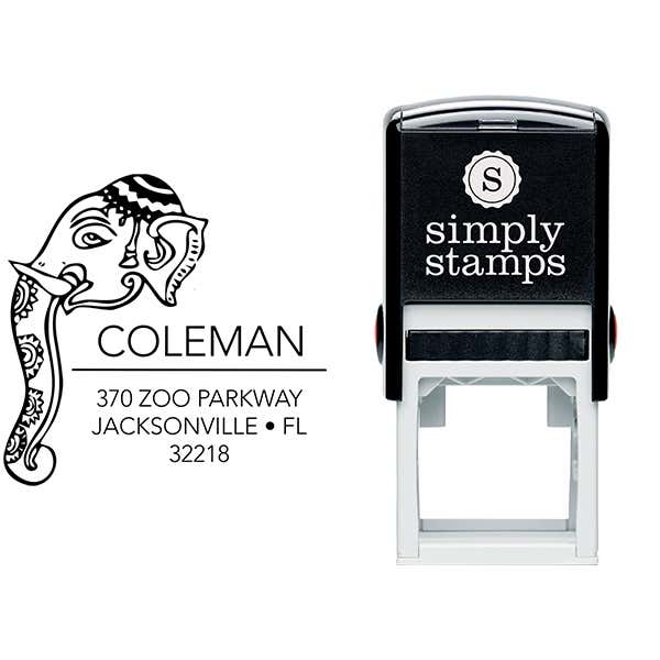 Decorated Elephant Square Address Stamp Body and Design