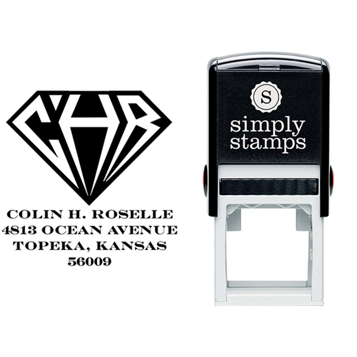 Inverted Diamond Address Monogram Stamp Body and Design