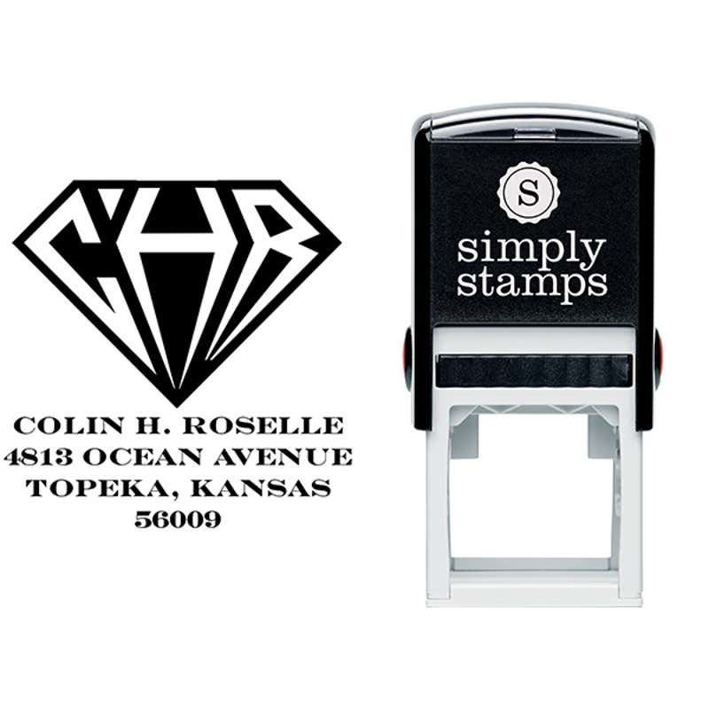 Inverted Diamond Address Monogram Stamp Body and Design