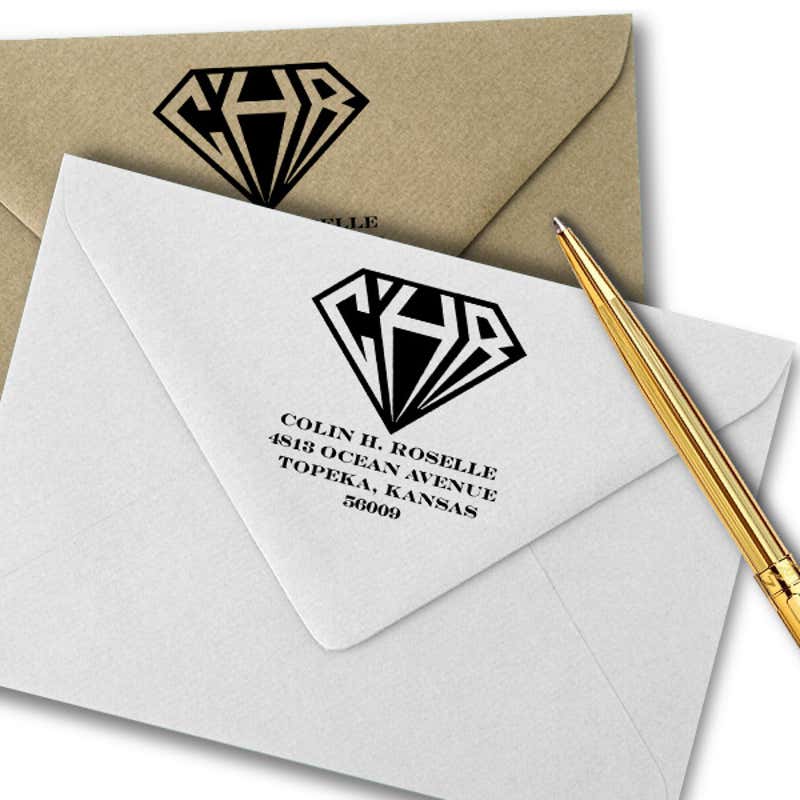Inverted Diamond Address Monogram Stamp Imprint Example