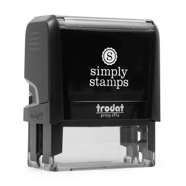 Angled view of the Trodat Printy 4914 Stamp used with the self-inking version of the Bold Custom 3 Line Stamp