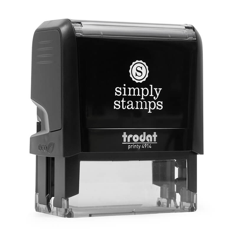 Angled view of the Trodat Printy 4914 which comes with the self-inking version of the Duncan Script Address Stamp