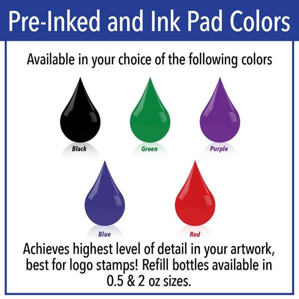 Pre-Inked available color options: Black, blue, green, purple, and red.