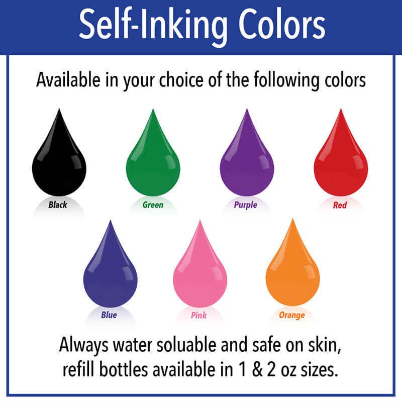 Self inking stamp color options infographic