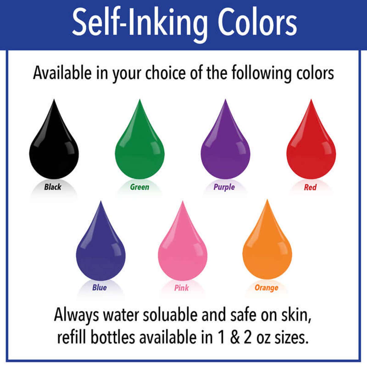 Self inking stamp color options infographic