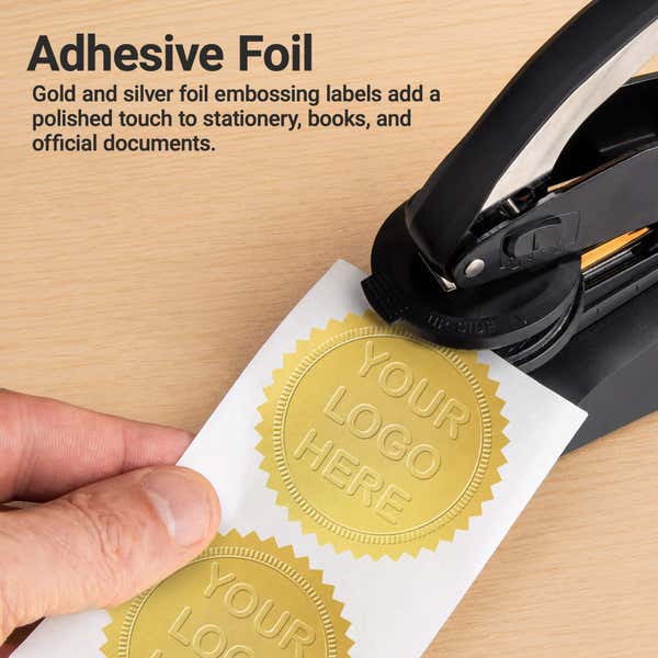 Graphic showing adhesive foil labels for embossed seals