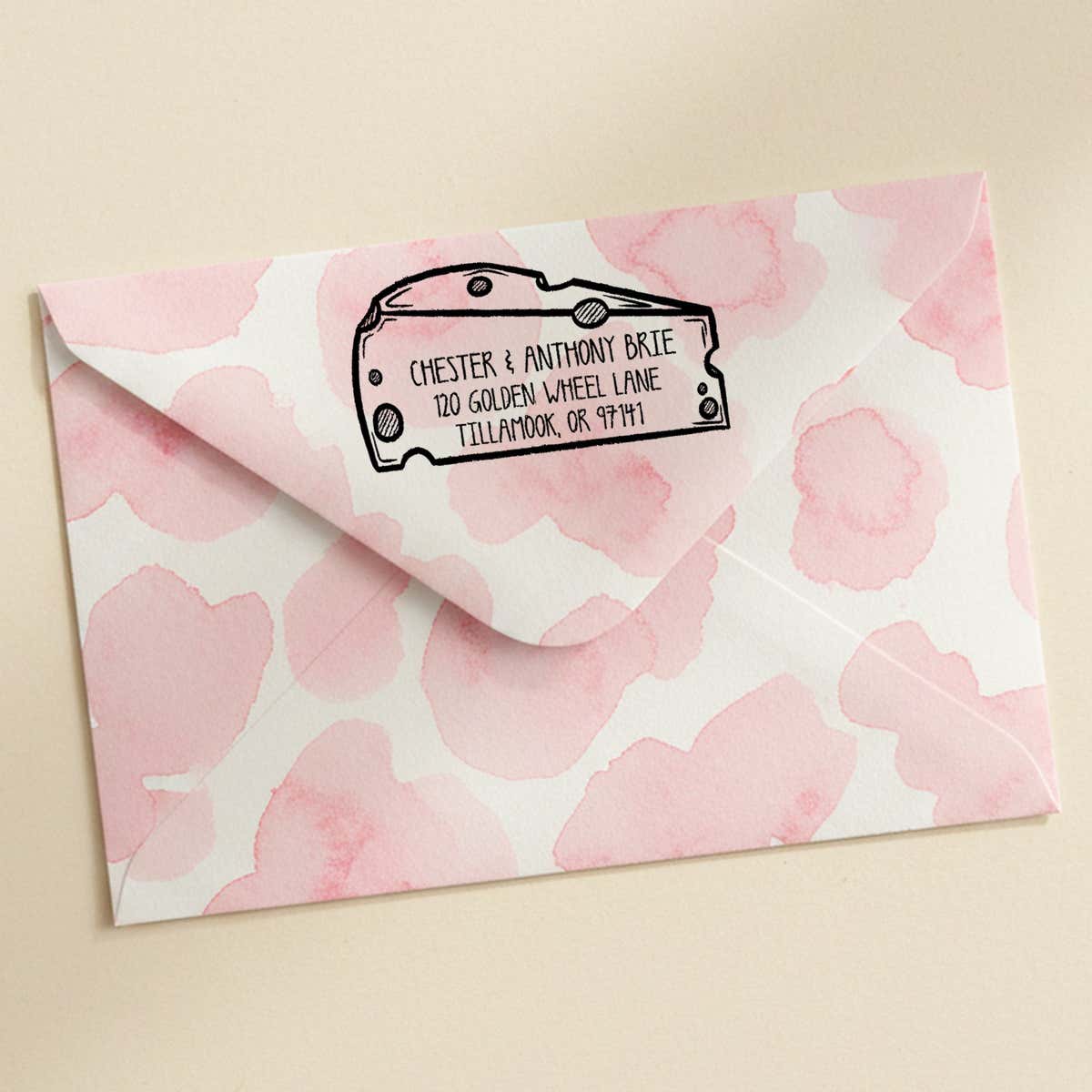 Cheese Wedge Return Address Stamp – stamped impression lifestyle photo