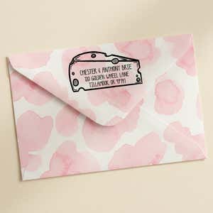 Cheese Wedge Return Address Stamp – stamped impression lifestyle photo