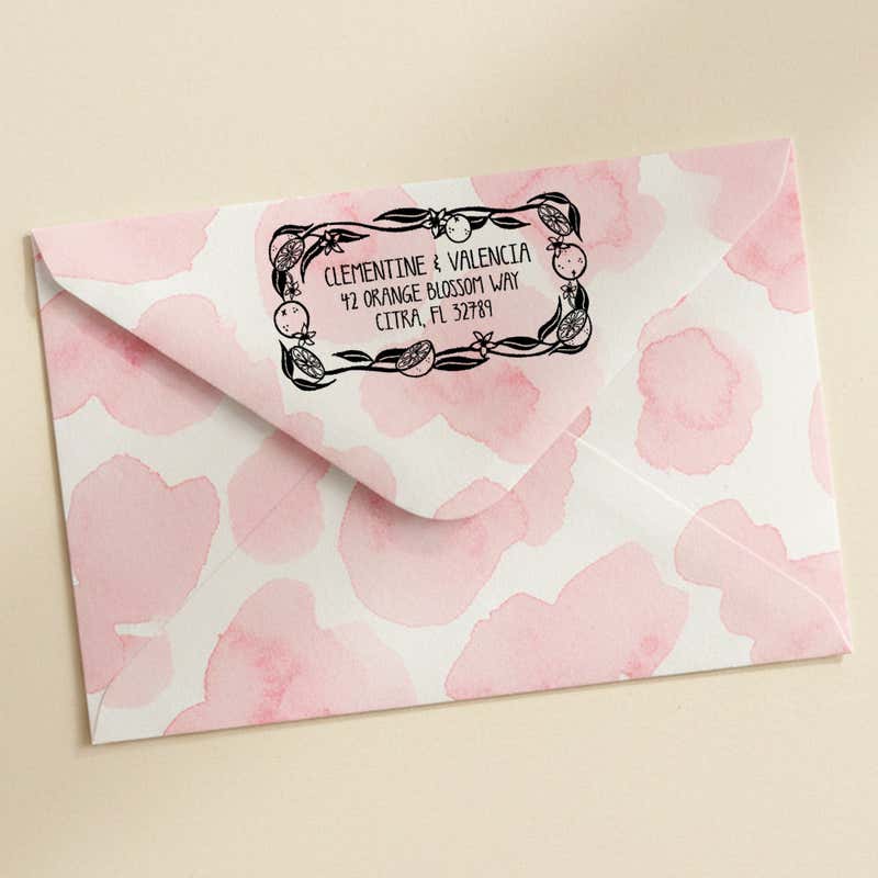 Citrus Grove Return Address Stamp – stamped impression lifestyle photo