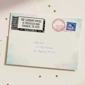 Matchbox Return Address Stamp – stamped impression lifestyle photo