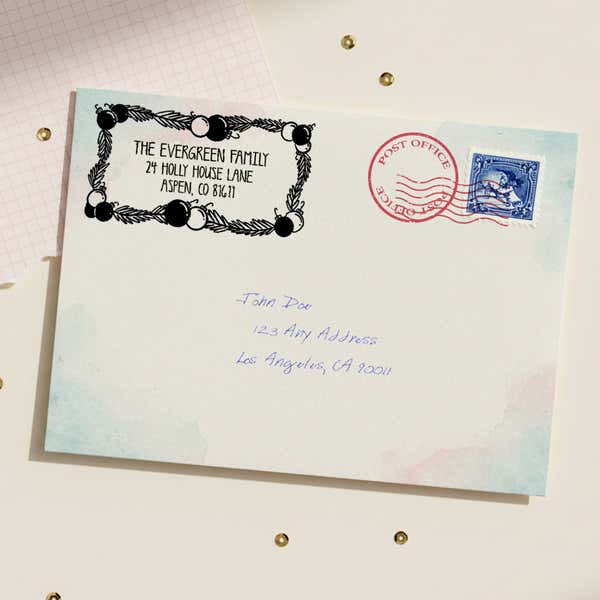 Ornament Garland Return Address Stamp – stamped impression lifestyle photo