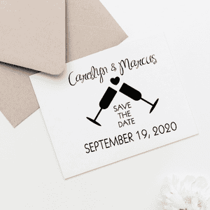 Wine Glass Heart Save the Date Stamp Imprint Example