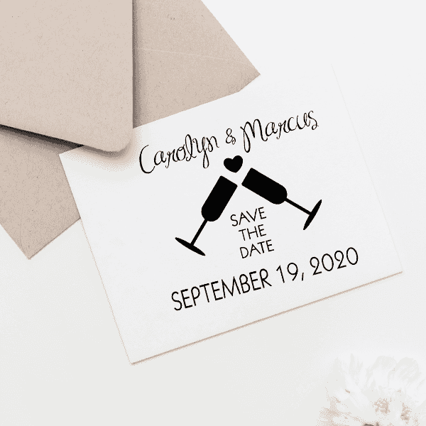 Wine Glass Heart Save the Date Stamp Imprint Example
