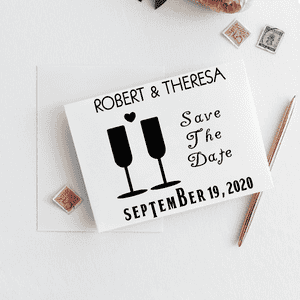 Heart Wine Glass Save the Date Stamp Imprint Example