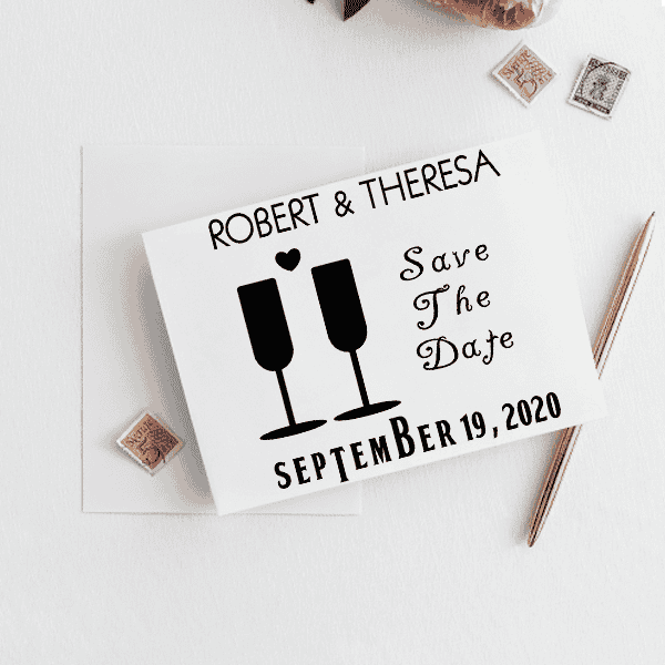 Heart Wine Glass Save the Date Stamp Imprint Example