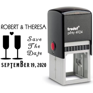 Heart Wine Glass Save the Date Stamp Body and Design