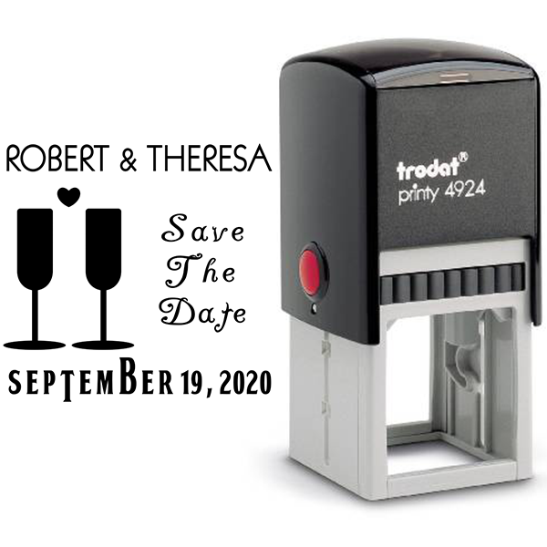Heart Wine Glass Save the Date Stamp Body and Design