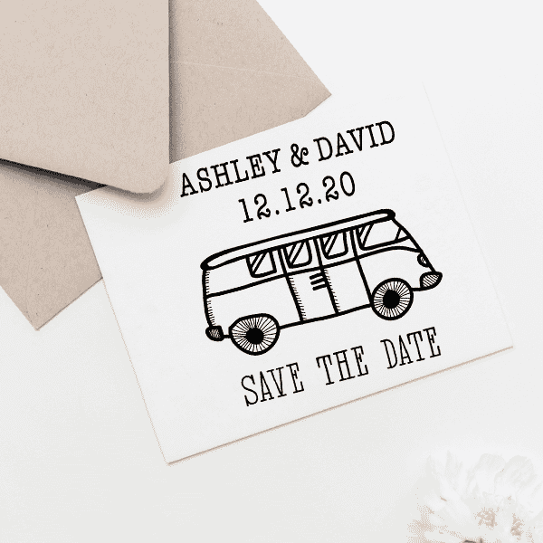 VW Bus Save the Date Stamp Imprint Example