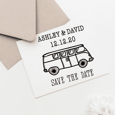 VW Bus Save the Date Stamp - alternate view