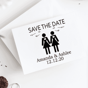 Lesbian Icon Save the Date Stamp Imprint Example
