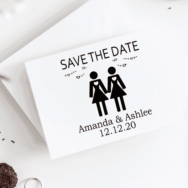 Lesbian Icon Save the Date Stamp Imprint Example