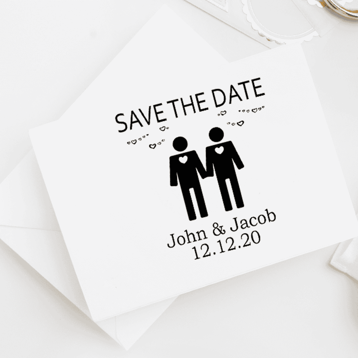Gay Men Icon Save the Date Stamp Imprint Example