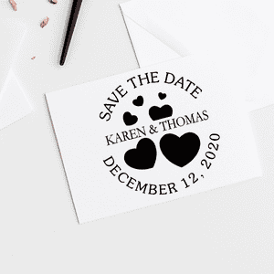 Save the Date with Hearts Stamp Imprint Example