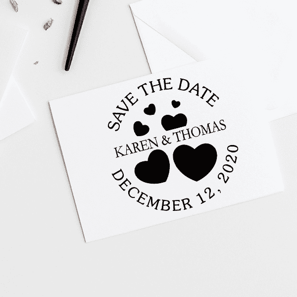 Save the Date with Hearts Stamp Imprint Example