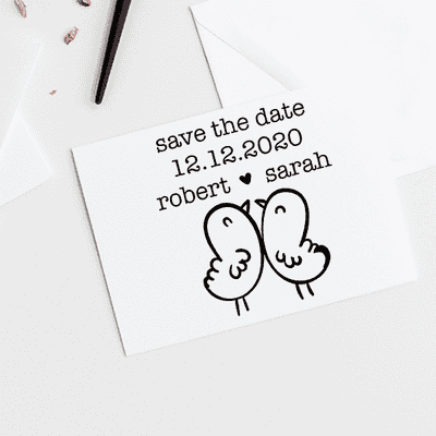 Chick Love Birds Save the Date Stamp - alternate view