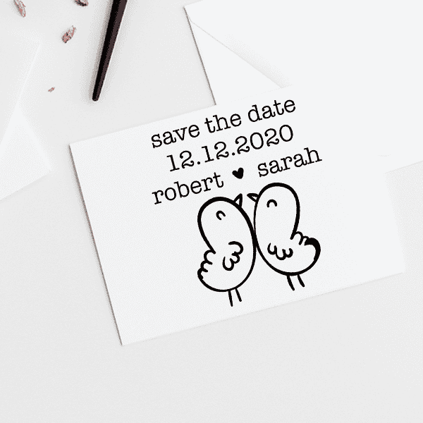 Chick Love Birds Save the Date Stamp Imprint Example