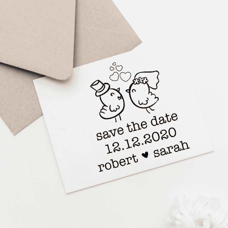 Couple Chicks Save the Date Stamp Imprint Example