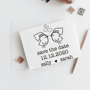 Lesbian Chicks Save the Date Stamp Imprint Example