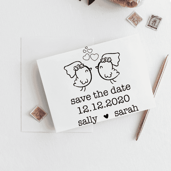 Lesbian Chicks Save the Date Stamp Imprint Example