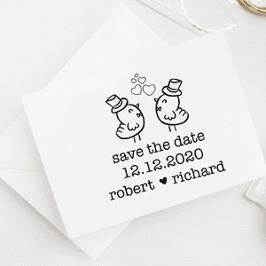 Gay Men Chicks Save the Date Stamp Imprint Example