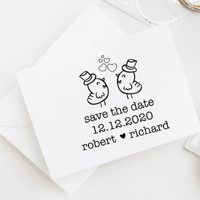Gay Men Chicks Save the Date Stamp - alternate view