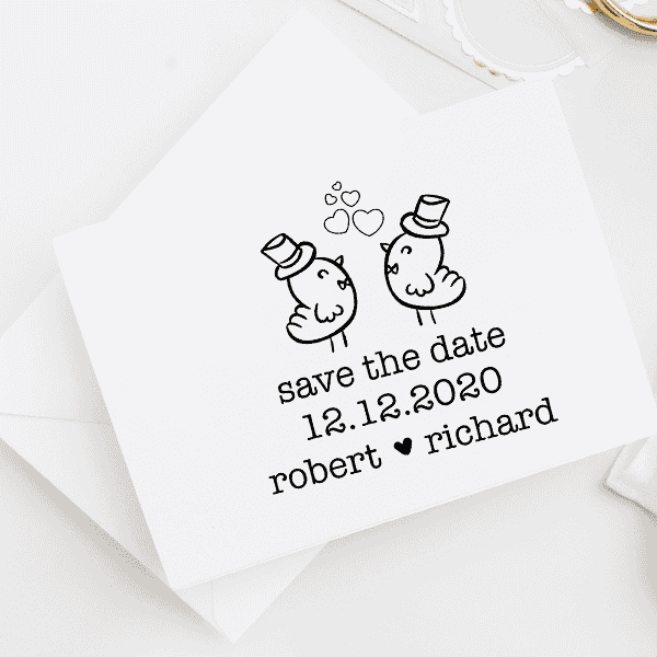 Gay Men Chicks Save the Date Stamp Imprint Example