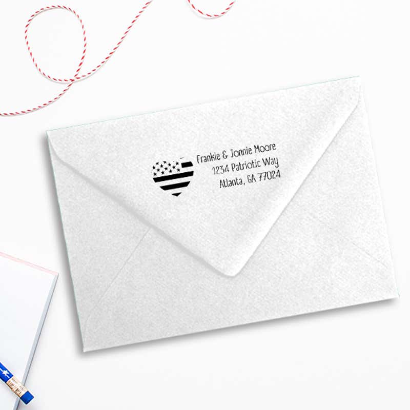 Return Address Patriotic Heart Flag Stamp Imprint Example