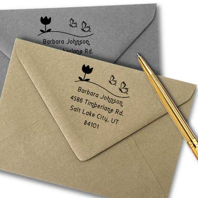 Butterfly Flower Return Address Stamp - alternate view