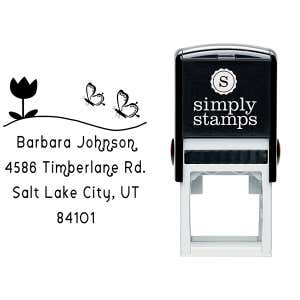 Butterfly Flower Return Address Stamp Body and Design