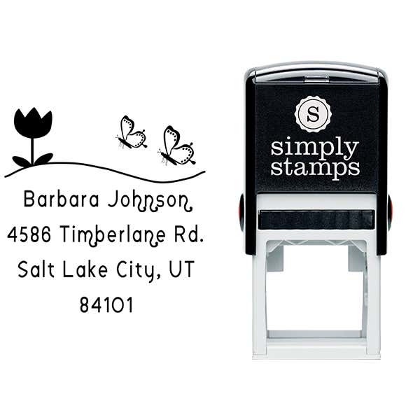 Butterfly Flower Return Address Stamp Body and Design