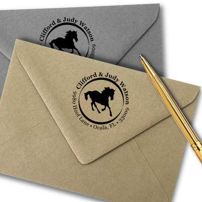 Mustang Inner Border Round Address Stamp - alternate view