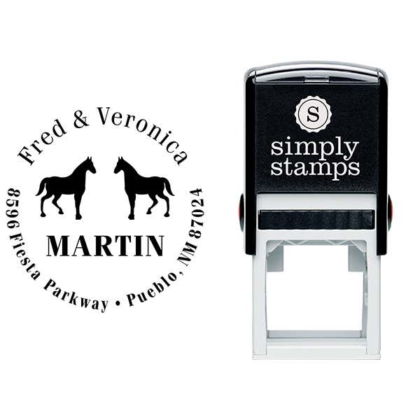 Double Horse Last Name Address Stamp Body and Design